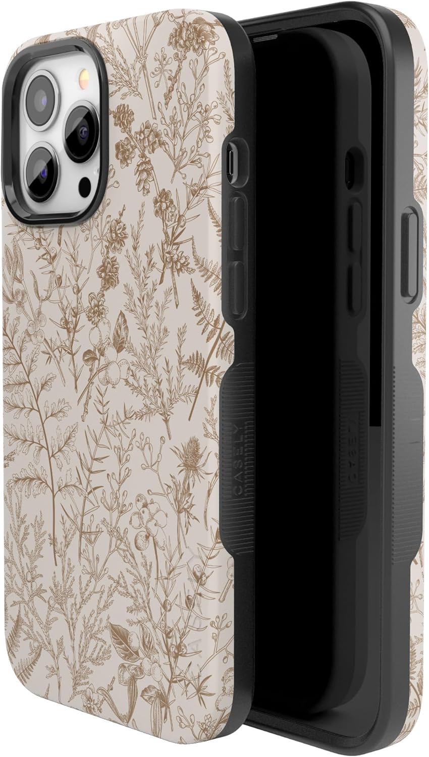 Casely iPhone 13 Pro Max Case | Beige Garden | Neutral Floral | Bold Protective Design | Compatible with MagSafe