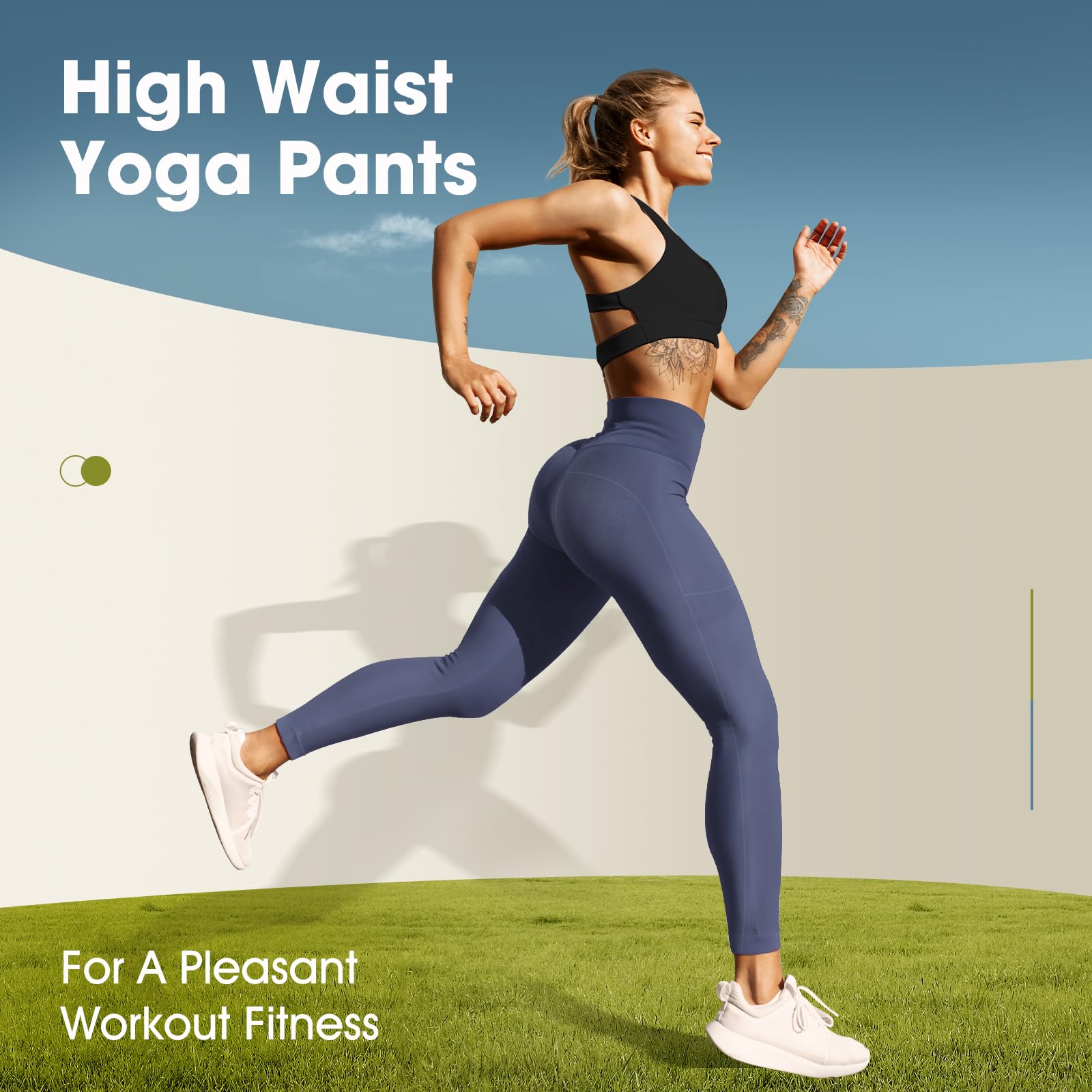 Ollrynns Leggins Sportivi Donna Vita Alta Leggings con Tasche Fitness Push Up Leggins Allenamento Yoga Palestra Pantaloni CA166