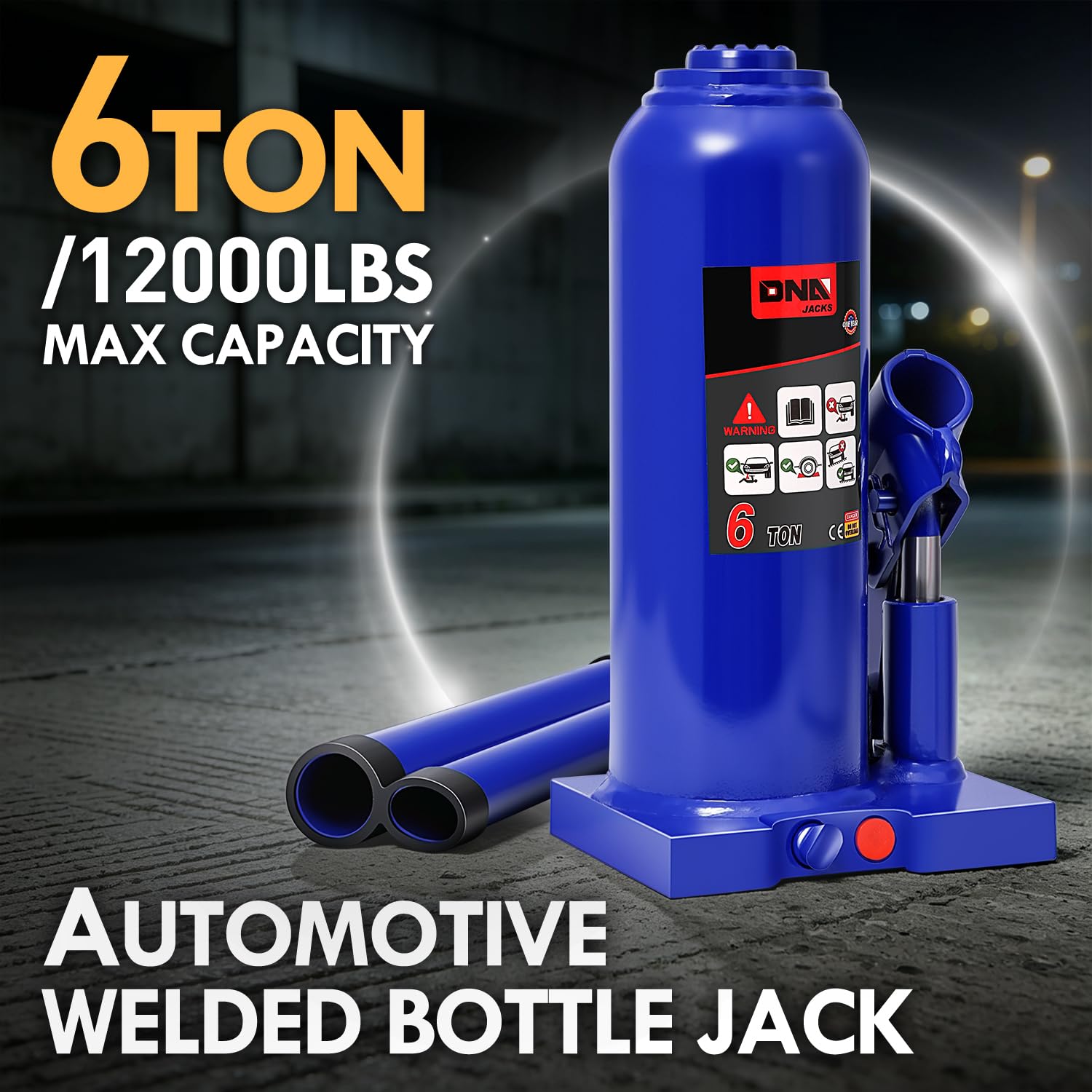 DNA MOTORING Gato hidráulico Soldado automotriz de 6 toneladas/600.0 kg para reparación de vehículos, camionetas, Camiones, con Mango Manual, Azul, TOOLS-00356