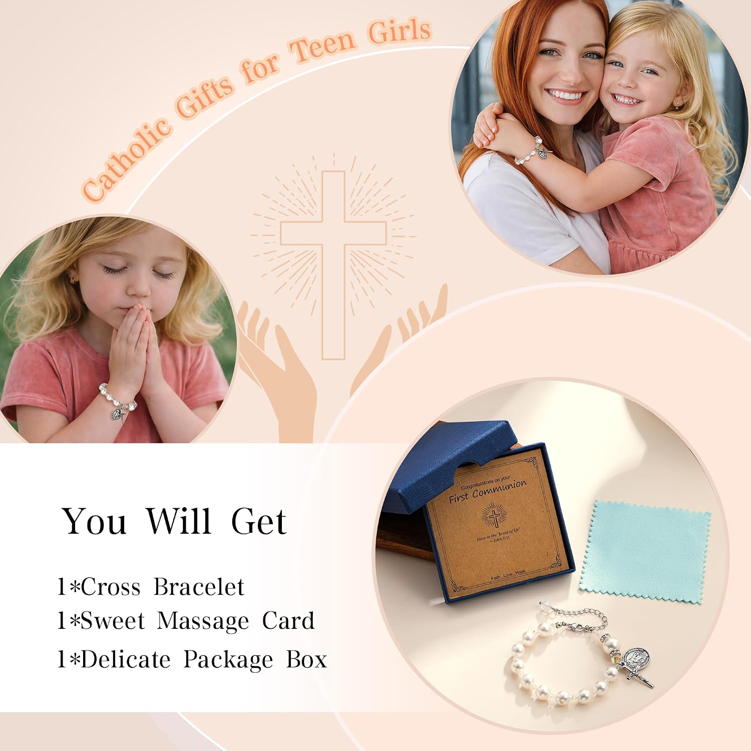 C-leen First Communion Gifts for Girls, Cross Bracelet First Holy Communion Favors Religious Jewelry for Teens, Christian Catholic Communion Confirmation Gifts Easter Basket Stuffers for Teen