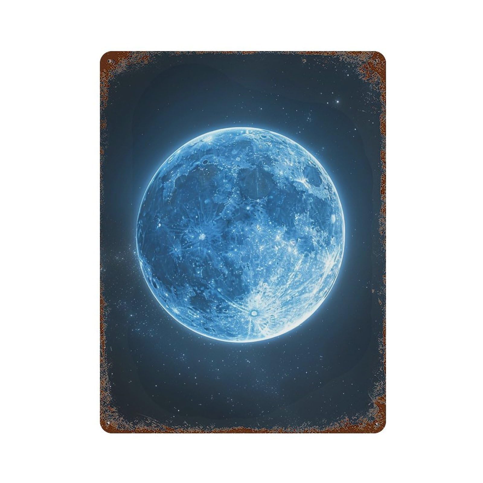Rust Effect Blue Moon Wallpaper HD Rusty Metal Tin Sign 15.7"x11.8", Shabby Chic Decor for Garage, Bar And Workshop Decor