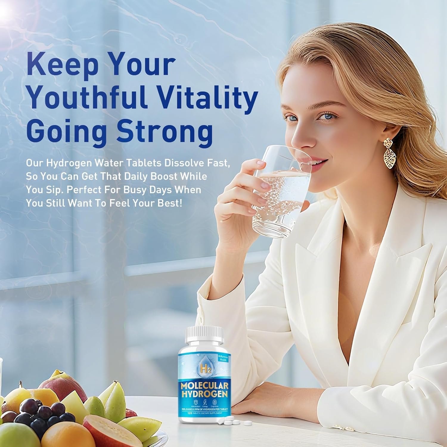 Hydrogen Water Tablets & Hydrogen Tablets, H2 Molecular Hydrogen for Drinking Water with Magnesium, 12 PPM Supplements for Mental Clarity, Cognitive Function and Energy, 120 Counts