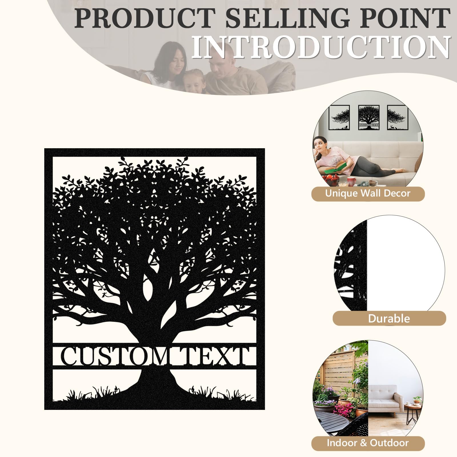 Duckbe Decoración de pared de metal personalizada, 3 letreros de metal, arte de pared de árbol de la vida, esculturas de pared de árbol genealógico, letrero de nombre personalizado para el hogar,