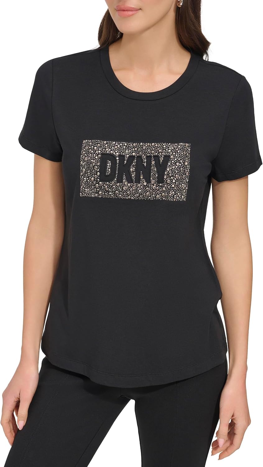 DKNY Women's Logo Studded T-Shirt, Black - Image 4