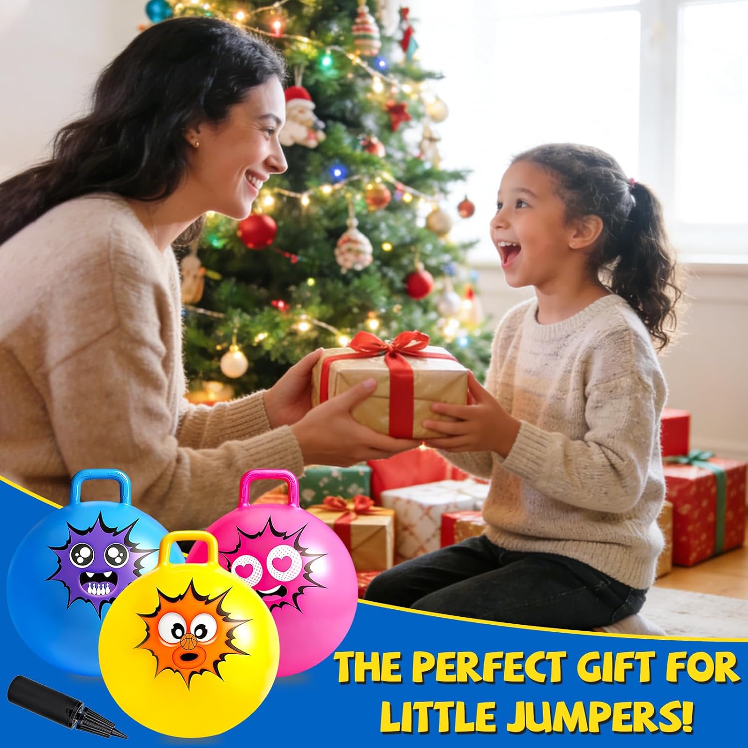 Hymaz Hopper Ball for Kids 3-6, 3 Pack Bouncy Balls with Handle, Inflatable Sit On Jumping Bouncing Hoppity Hop Ball, Garden Hopping Toys for Boys Girls Indoor Outdoor Active Play Gifts, 15 Inch