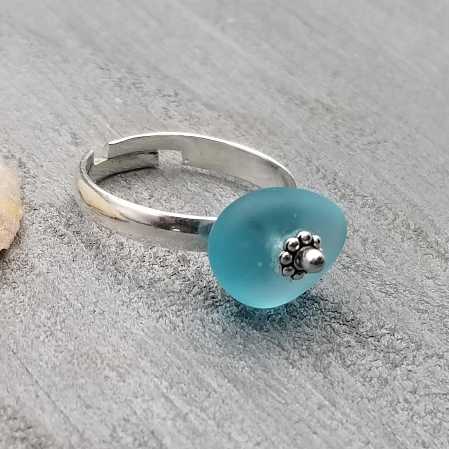 New Sea Glass Ring Collection, Minimalist Design, Adjustable One Size Fits All, Turquoise Bay Blue Sea Glass Ring, Hawaiian Gift For Him or Her.