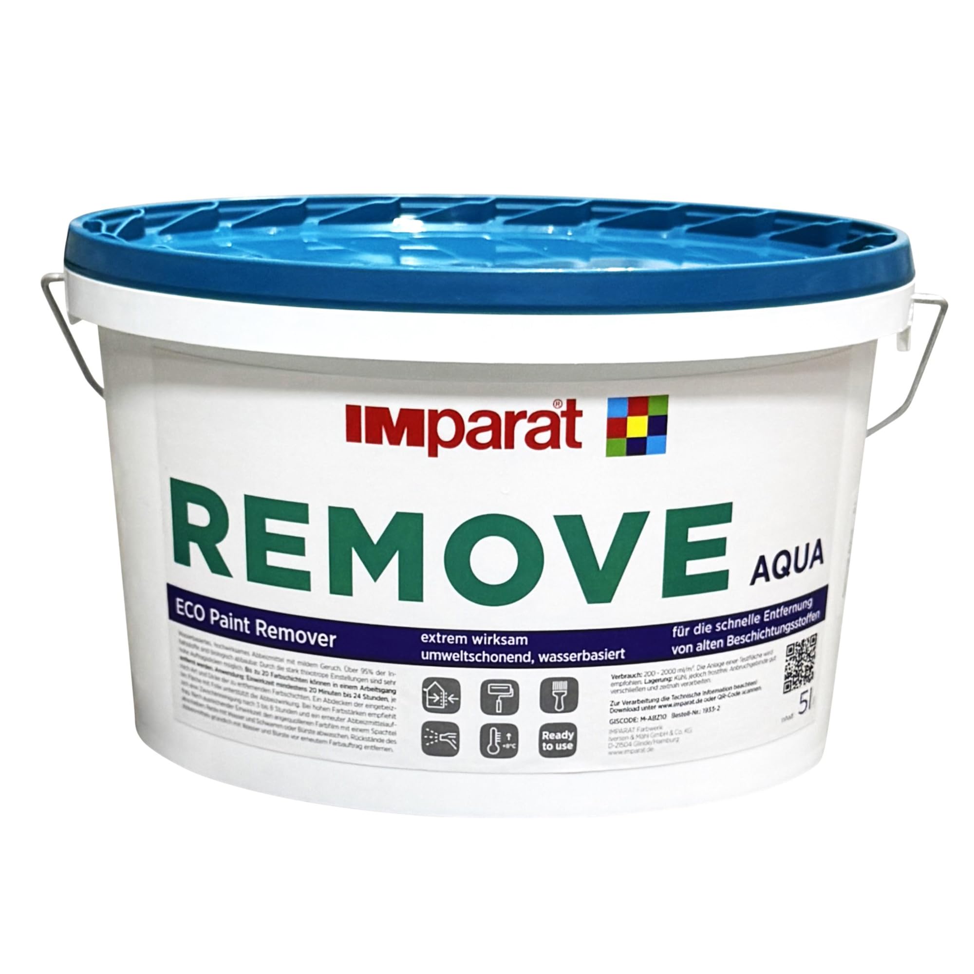 IMparat Remove Aqua - Abbeizer, 5 l | ECO Paint Remover|für die schnelle Entfernung von alten Beschichtungsstoffen |extrem wirksam | wasserbasiert |milder Geruch | biologisch abbaubar | Profi-Qualität