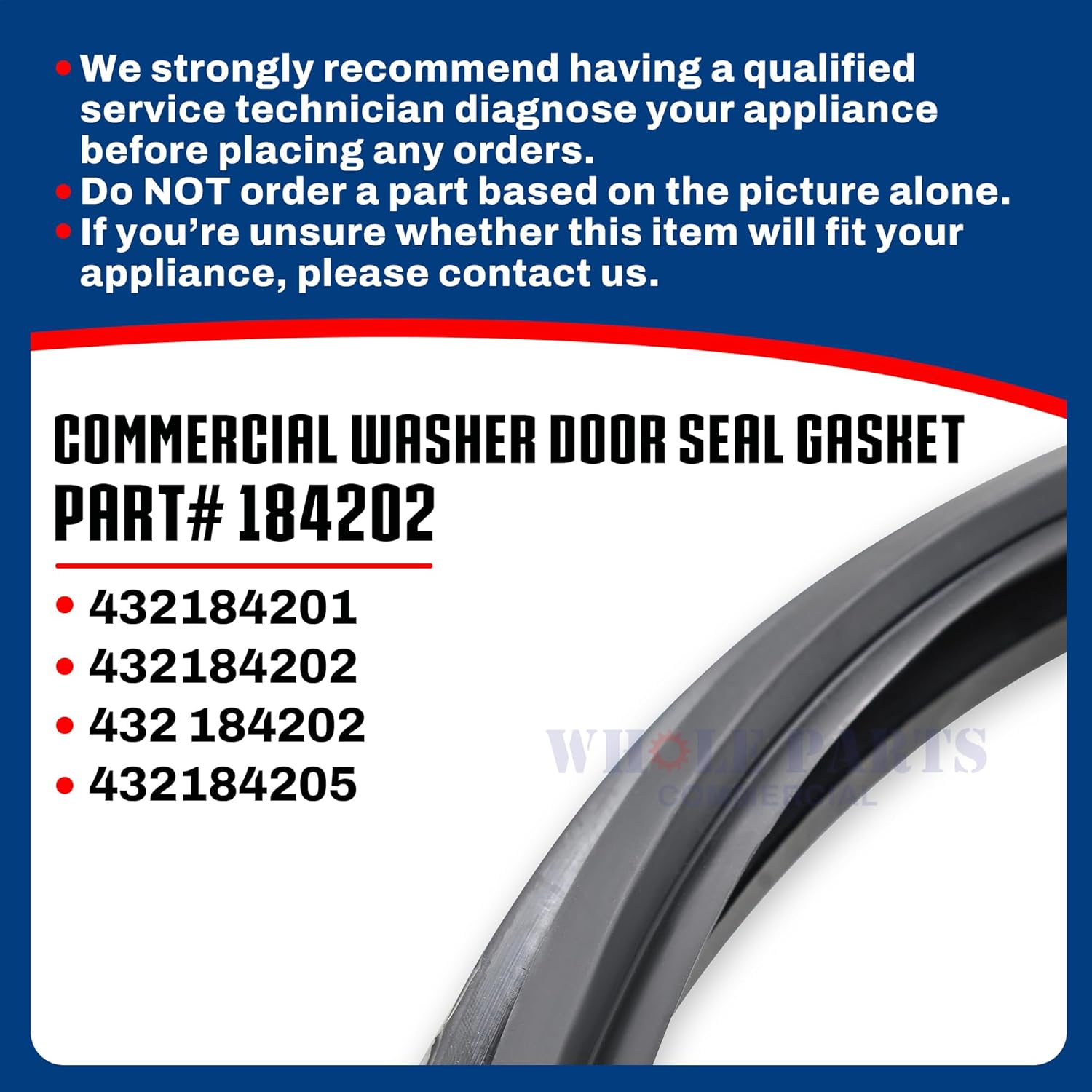 Whole Parts Commercial Washer Door Seal Gasket Part# 184202/432184202 - Replacement and Compatible with Some Wascomat Washing Machines