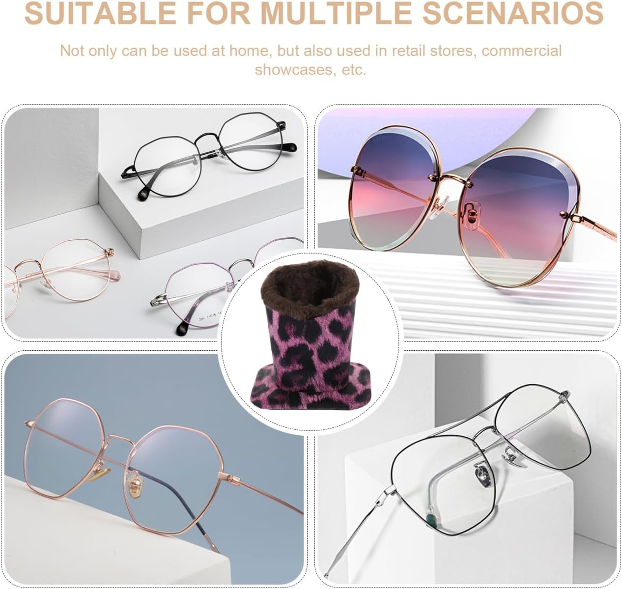 Luxshiny Plush Lined Glasses Holder Stand Anti-Scratch Eyeglass Holder for Desk Nightstand Office Retail Display Fits Sunglasses and Eyeglasses