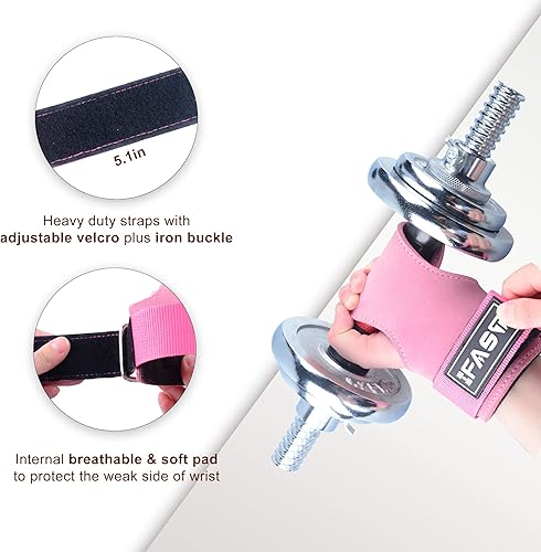Miniatura 7 de IFAST Cinturón de levantamiento de pesas y correas de muñeca, cinturón de levantamiento de pesas para mujer con cinturón de soporte lumbar acolchado