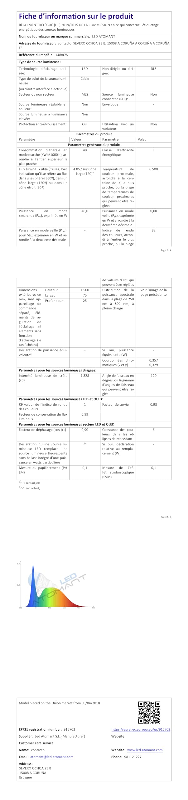 LED ATOMANT Pack 5x Pantalla Luminaria LED integrado 150cm 48W Blanco Frio 6500K 4800 lumenes