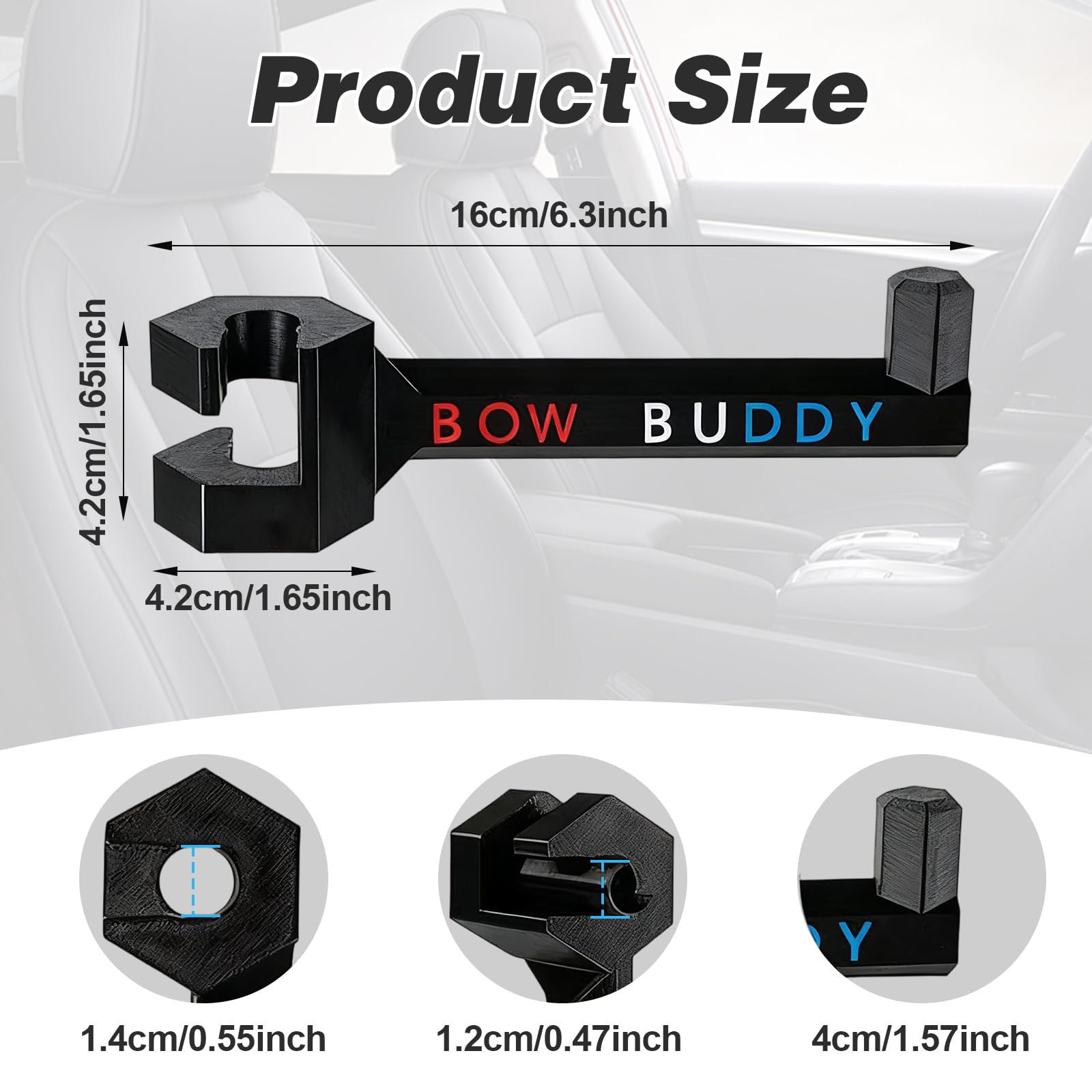 Bow Buddy Bow Hanger for Truck, Universal Car Headrest Compound Bow Holder Hook, Vehicle Storage Hanger with Sizing Sleeve, for Trucks, SUV, Hunters, Archers — view 4