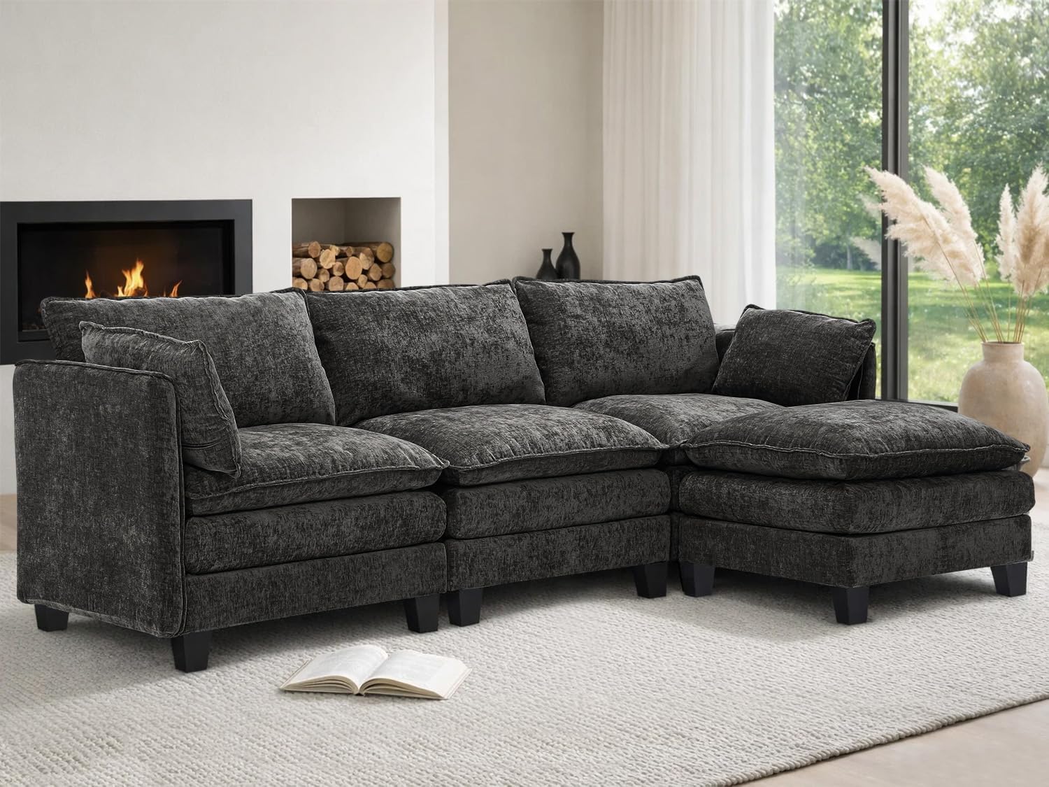 Cloud Modular Sectional Sofa, U-Shaped Deep Seat Oversized Couch for Large Living Room, Pet-Friendly Chenille Fabric Sofa Set with Ottoman for Family Movie Nights