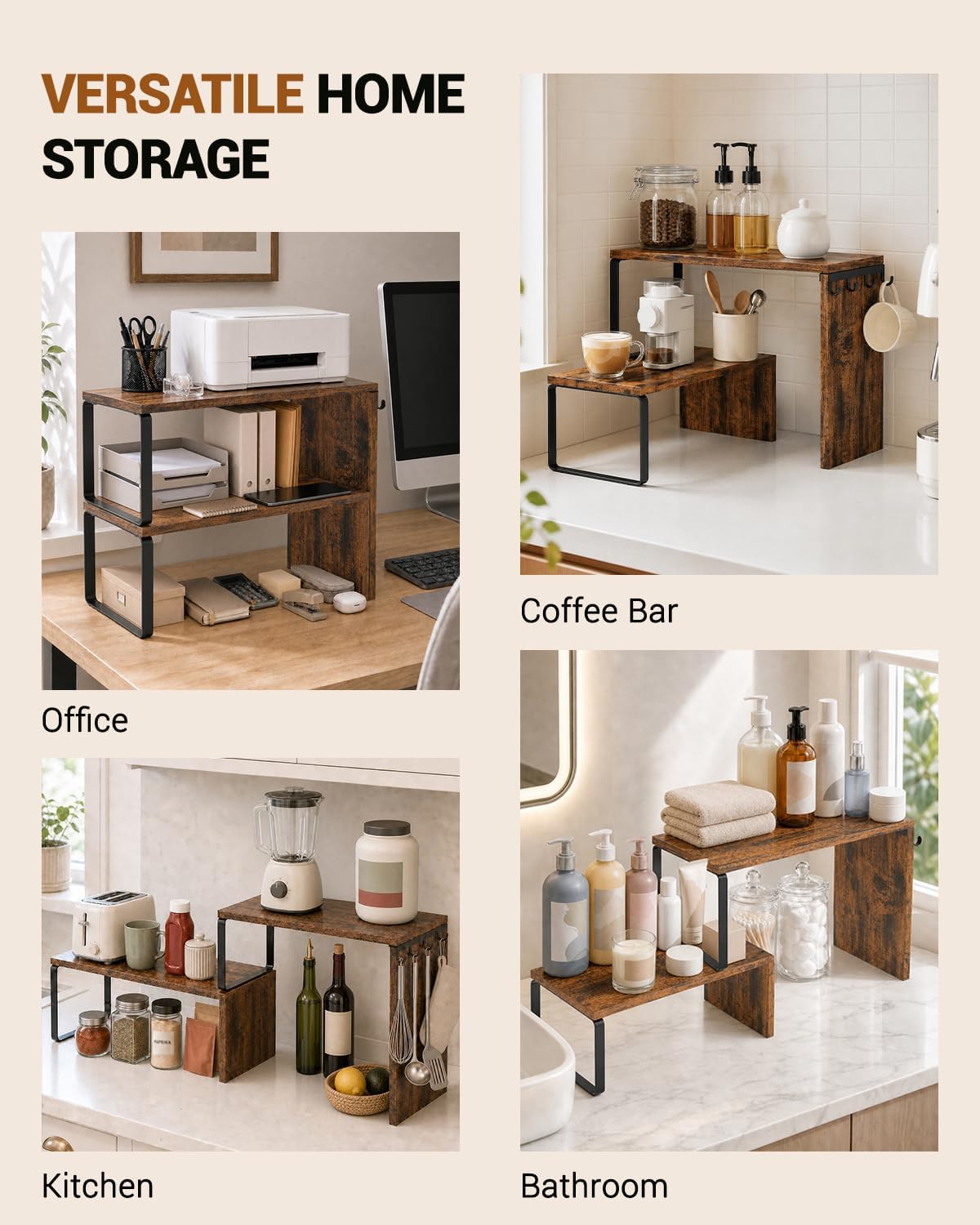 Kitchen Countertop Organizer, Counter Shelf for Corners Coffee Bars Pantry