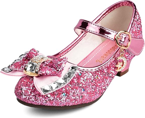 Zapatos de Princesa Elegantes para Niñas de Tacón con Lentejuelas Purpurinas para Disfraz, Fiestas, Bodas