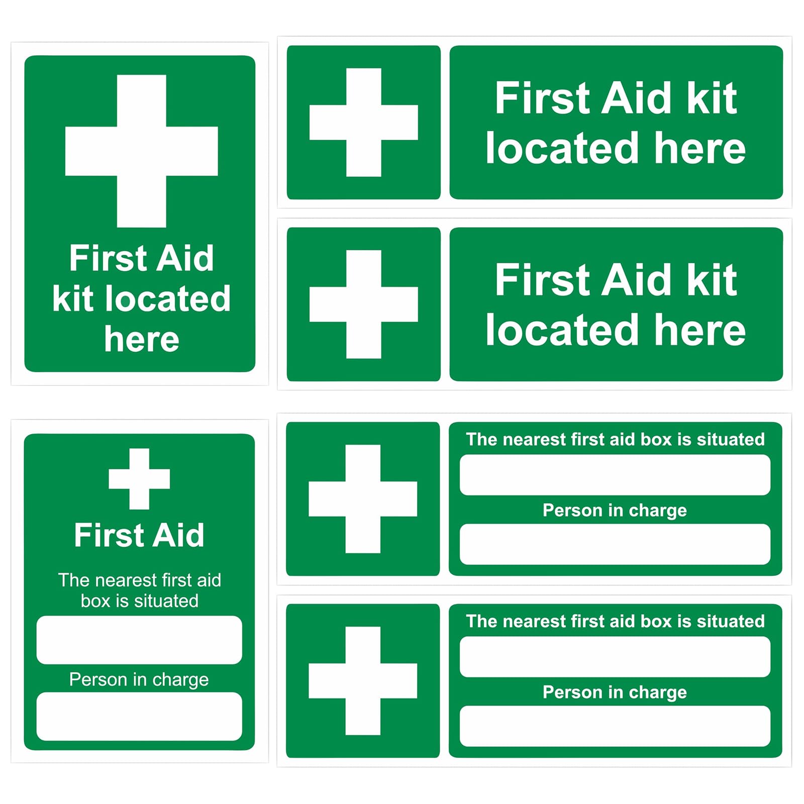 8-Pack (4 Pairs) First Aid Sign, Durable Self-Adhesive Sticker for Commercial Premises Health and & Safety Signage
