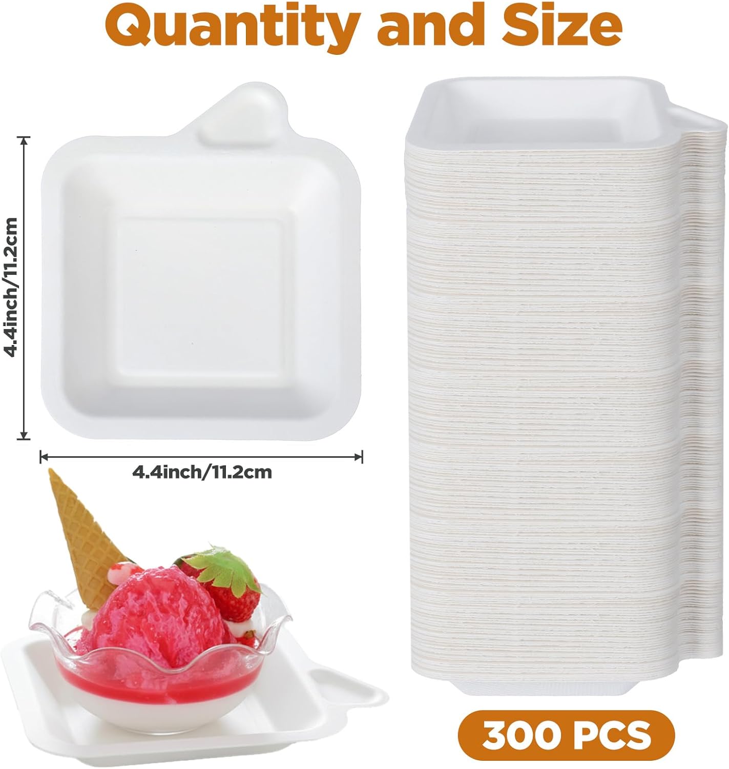 300 Pcs 4.5 Inch Small Paper Plates, Bulk Disposable Mini Plate Sugarcane Bagasse Tiny, White Square Paper Dessert Plate, Mini Cake Appetizer Plates for Wedding, Birthday, Graduation Party