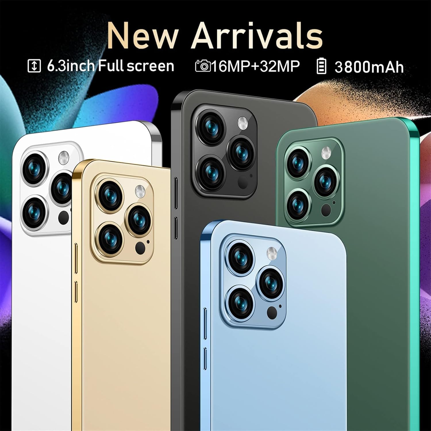 goawtfafs cell phone dual sim 6 3in phone face id fingerprint gsm 5g smartphones black one size