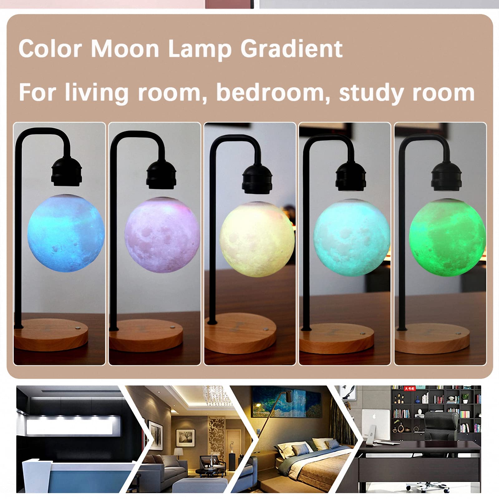 Magnetschwebe-Mondlampe mit 7-Farben-Lichtern, kabelloses Aufladen des Schlafzimmer-Handys, 3D-Nachtlichtdekoration, Geschenk-Mondlampe für Kinder