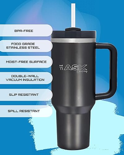 Miniatura 6 de Ask HydroQuench 2.0 - Vaso de viaje de acero inoxidable aislado con popote reutilizable y funda de silicona (40.0 fl oz), color negro