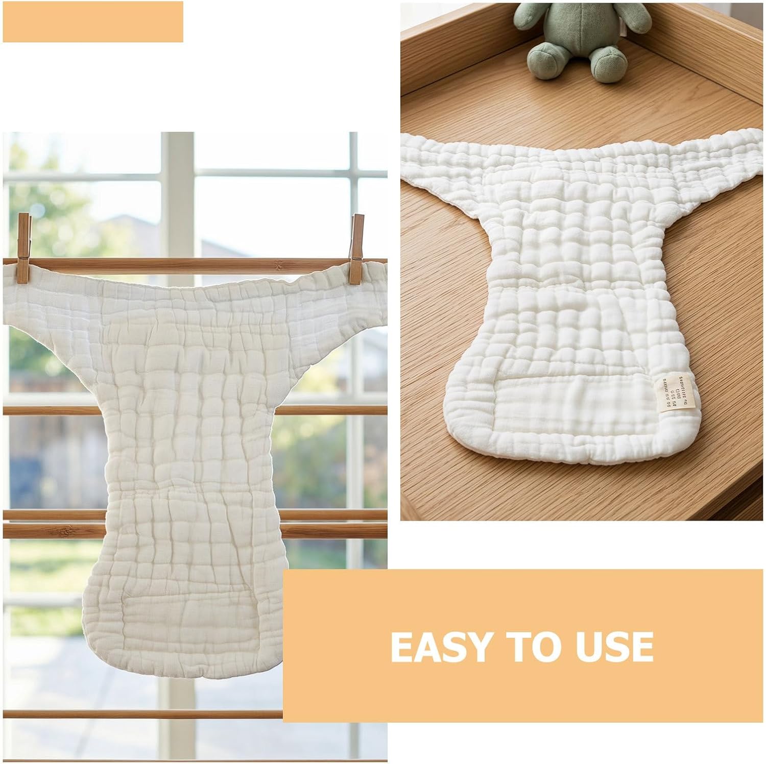 5pcs Baby Washable Cloth Diapers, Wearable Cotton Cloth Dipper Pants, Soft Nappies for Toddlers 18-33 lbs, 4-12 Months