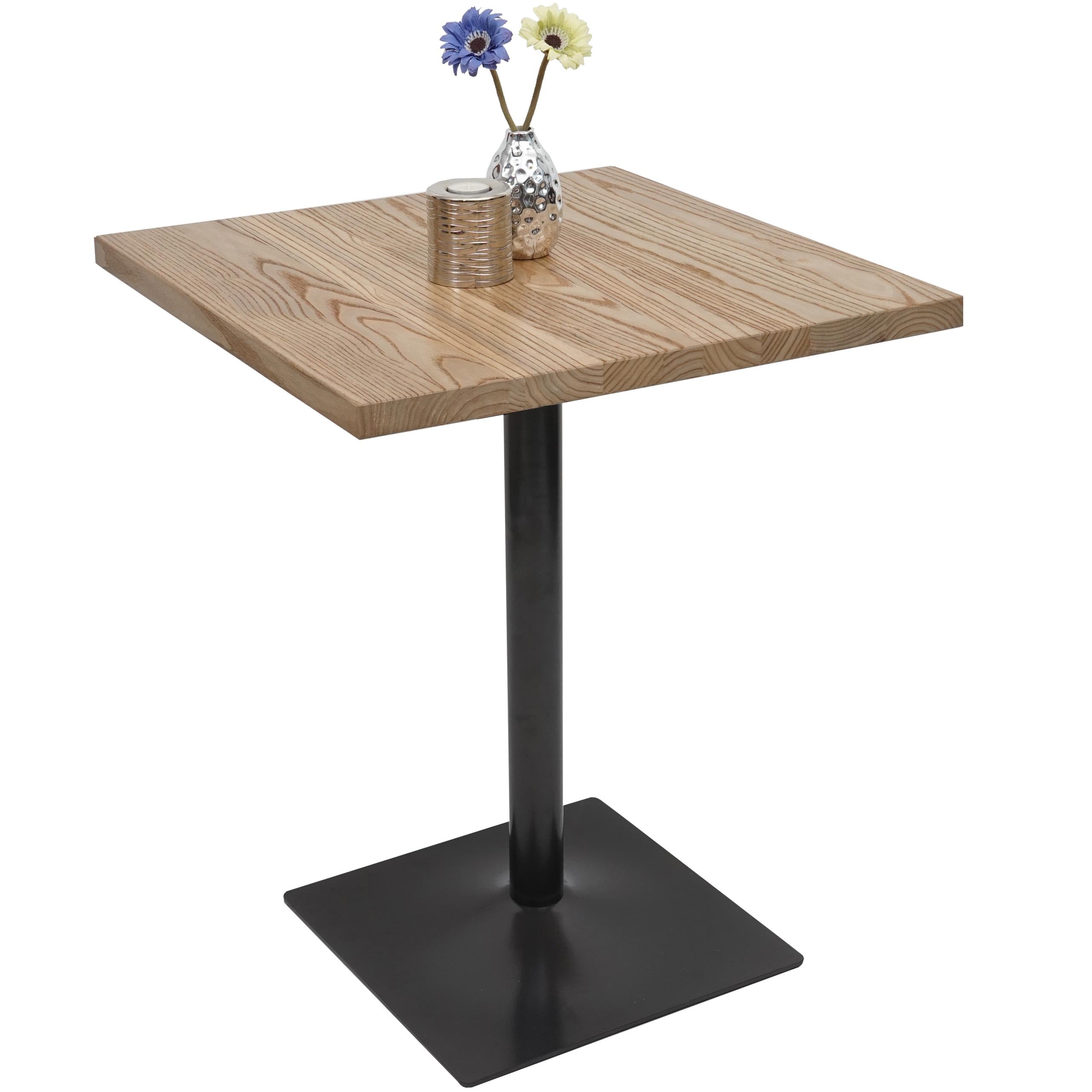 Stół bistro HWC-H10, stolik barowy, stół ladowy, przemysłowy, gastronomiczny, metalowy, wiąz lite drewno, 70 x 70 cm, jasnobrązowy