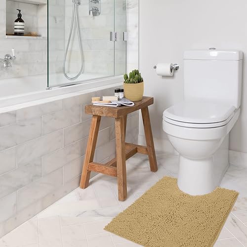 LuxUrux Tapete de baño para inodoro en forma de U, súper absorbente y antideslizante, felpilla suave, lavable a máquina, 20 x 23 pulgadas, beige