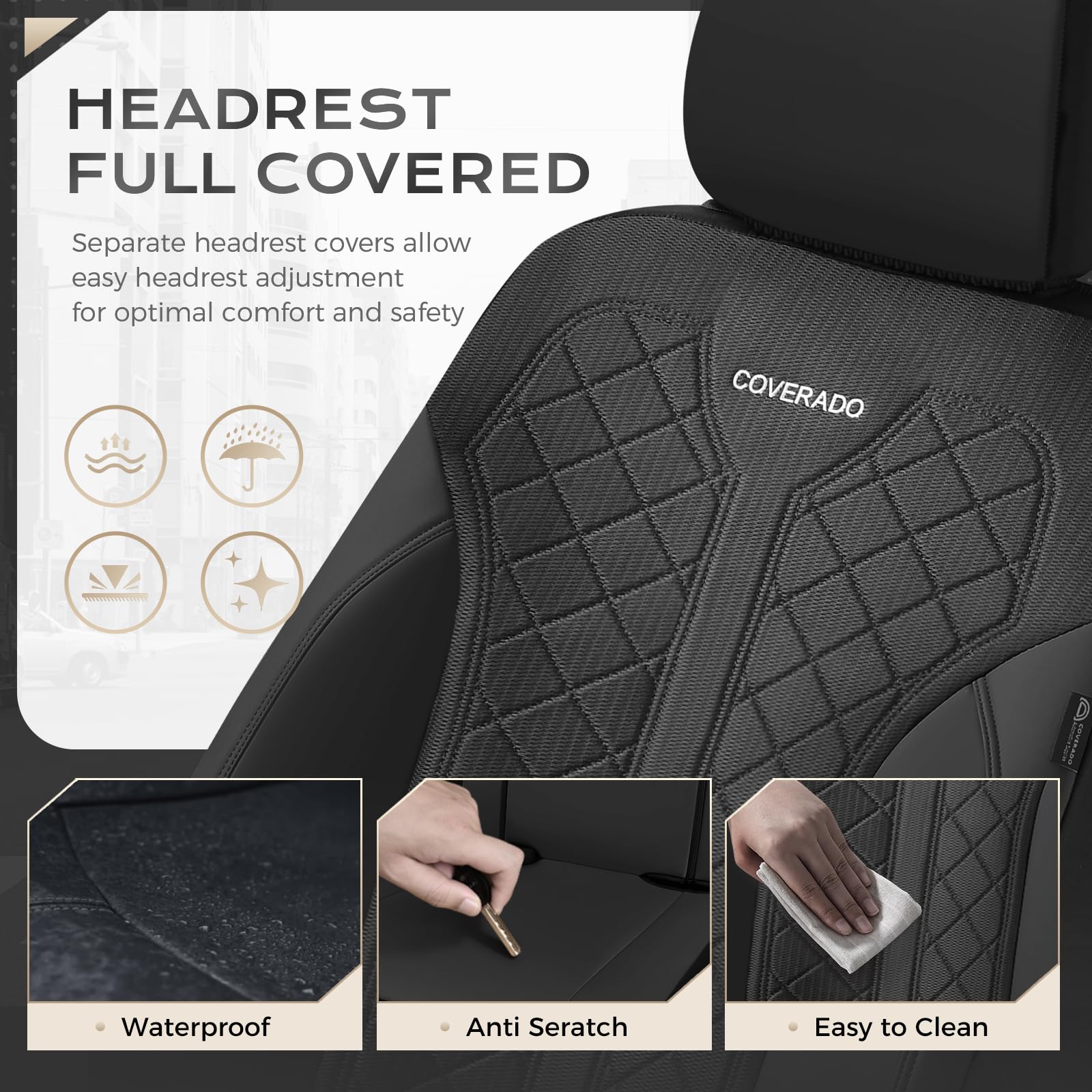 Coverado Fundas de Asiento delantero coche 2 asientos, Cubiertas de asiento Pareja delantera, Protectores de asiento transpirables de malla, Prueba de derrame, Ajuste universal para SUV, Sedan, Camión