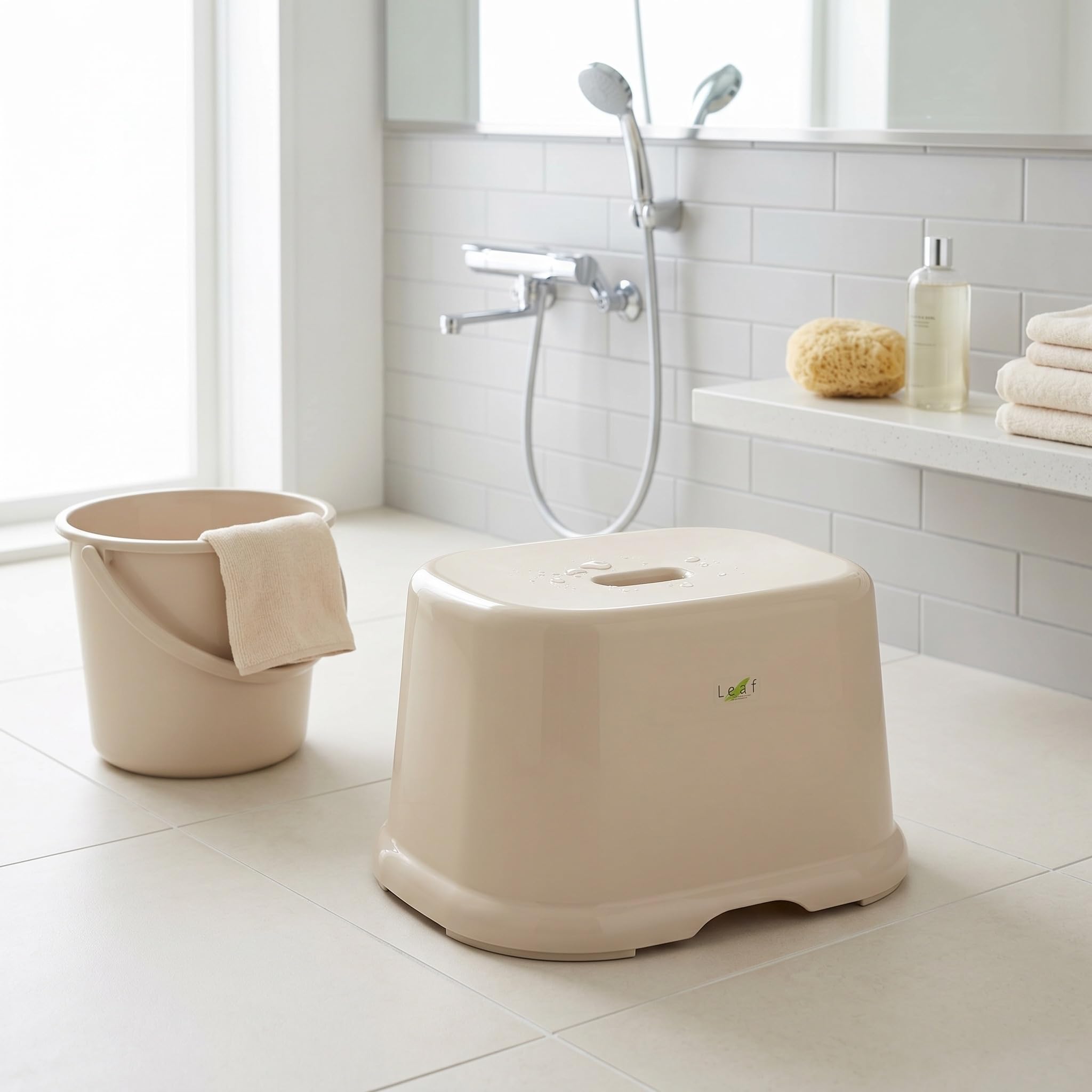 Amazon｜イノマタ化学 リーフ 風呂イス R ナチュラル 約33×25.2×H19cm