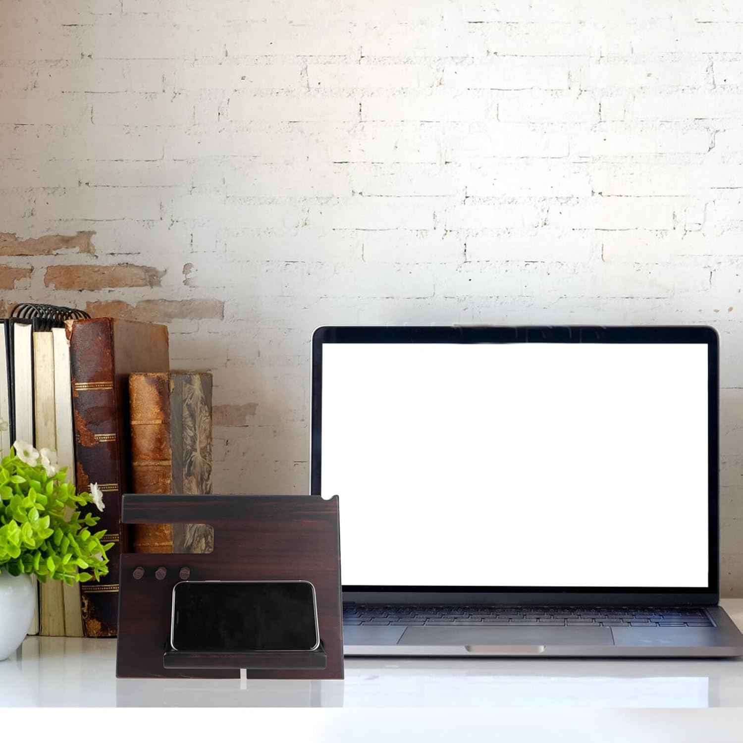 Wooden Phone Stand Rack Desktop Organizer for Cell Phones with Watch and Key Holder Suitable for Home and Office Use