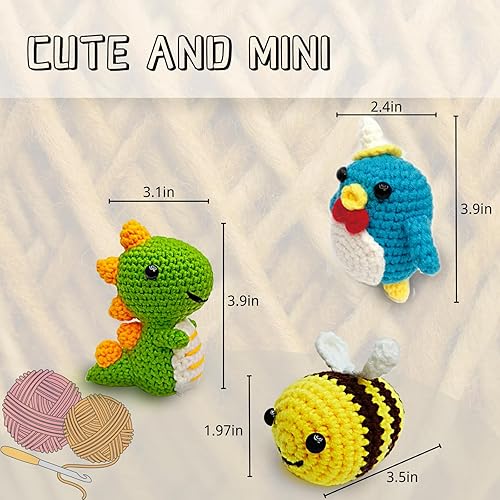 Miniatura 4 de Kit de ganchillo para principiantes, kit de animales de ganchillo Amigurumi con tutoriales en video paso a paso, pingüino, dinosaurio o abeja,