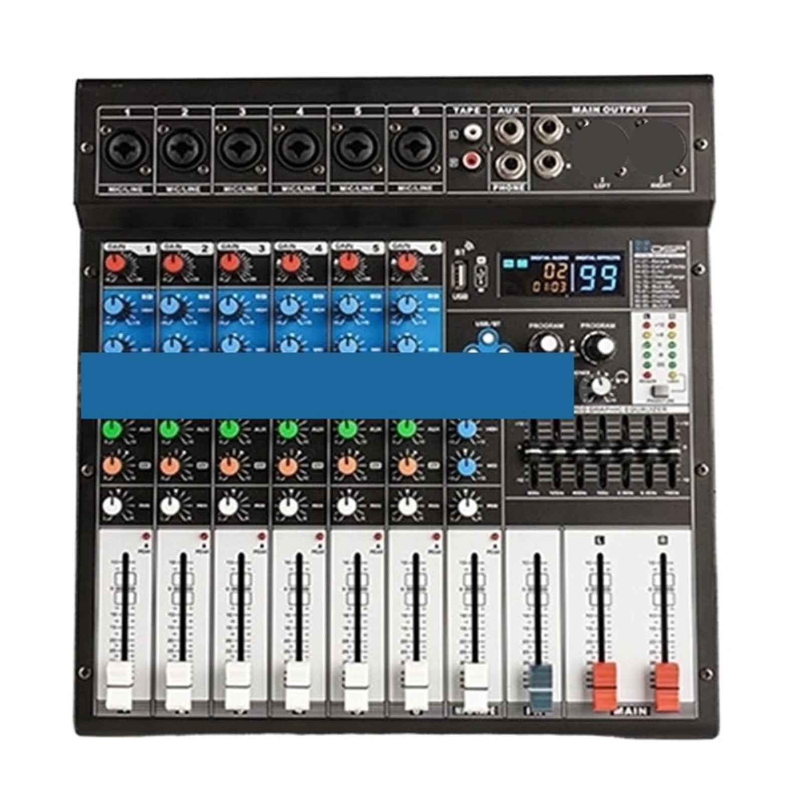Mezclador de audio, Mezclador De 6 Canales Con 99 Efectos Reverberación, Equipado Ventilador, For Equipos DJ Y Karaoke para transmisión en vivo, podcasting, PC