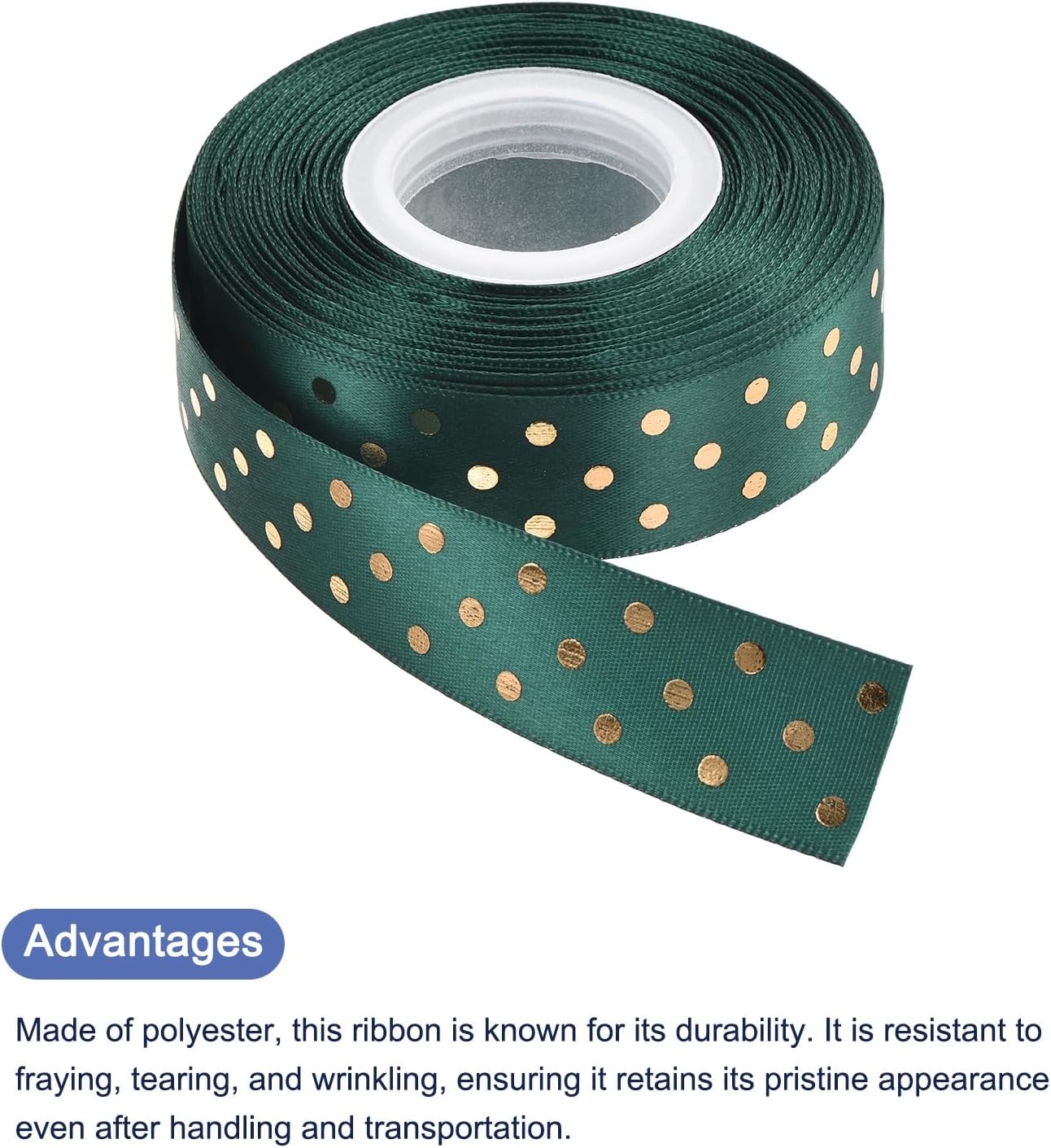 MECCANIXITY Grosgrain Ribbons 25 Yards 1 Inch Dull Green with Gold Dots Ribbon Bow Decoration for Crafts Gift Wrapping Wedding DIY Handmade