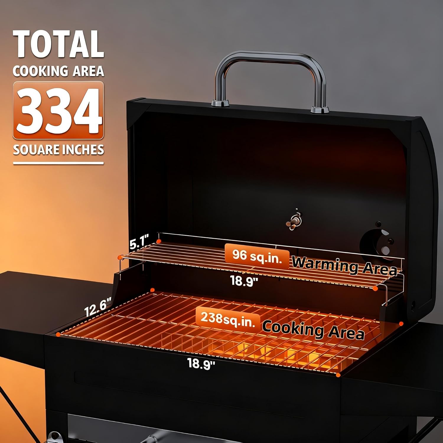Charcoal Grills with Two Side Tables, 20-In Outdoor Smoker Barrel BBQ Grill with 334 Sq. In Cooking Area for Camping, Patio,Backyard Party, Picnic, Black