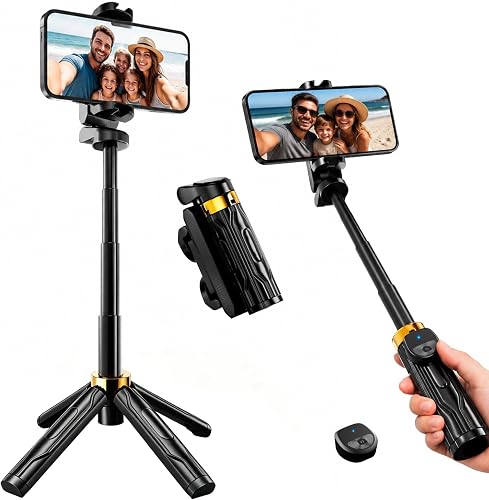 Briteroh Mini Selfie Stick Tripod, 4 Inch Pocket-Sized Selfie Stick with Bluetooth Remote