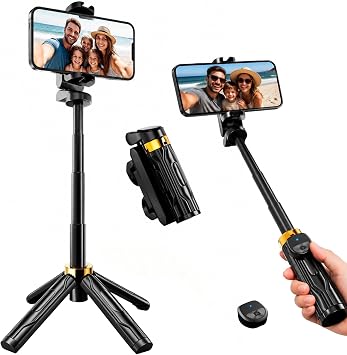 Mini Selfie Stick Tripod, 4" Pocket-Sized Selfie Stick with Bluetooth Remote, 4-Leg Reinforced Stand, 360 Rotation, 3.8 oz Lightweight for iPhone/Android, Ideal for Travel/Live Stream/Vlog