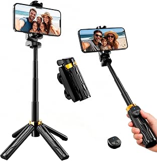 Mini Selfie Stick Tripod, 4" Pocket-Sized Selfie Stick with Bluetooth Remote, 4-Leg Reinforced Stand, 360° Rotation, 3.8 oz Lightweight for iPhone/Android, Ideal for Travel/Live Stream/Vlog