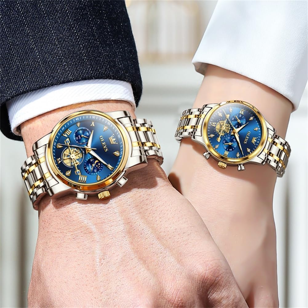 OLEVS Couple Watch Valentines Couple Matching Watches His and Her Couple Set Wrist Watch Men and Women Lovers Wedding Romantic Gifts Set of 2