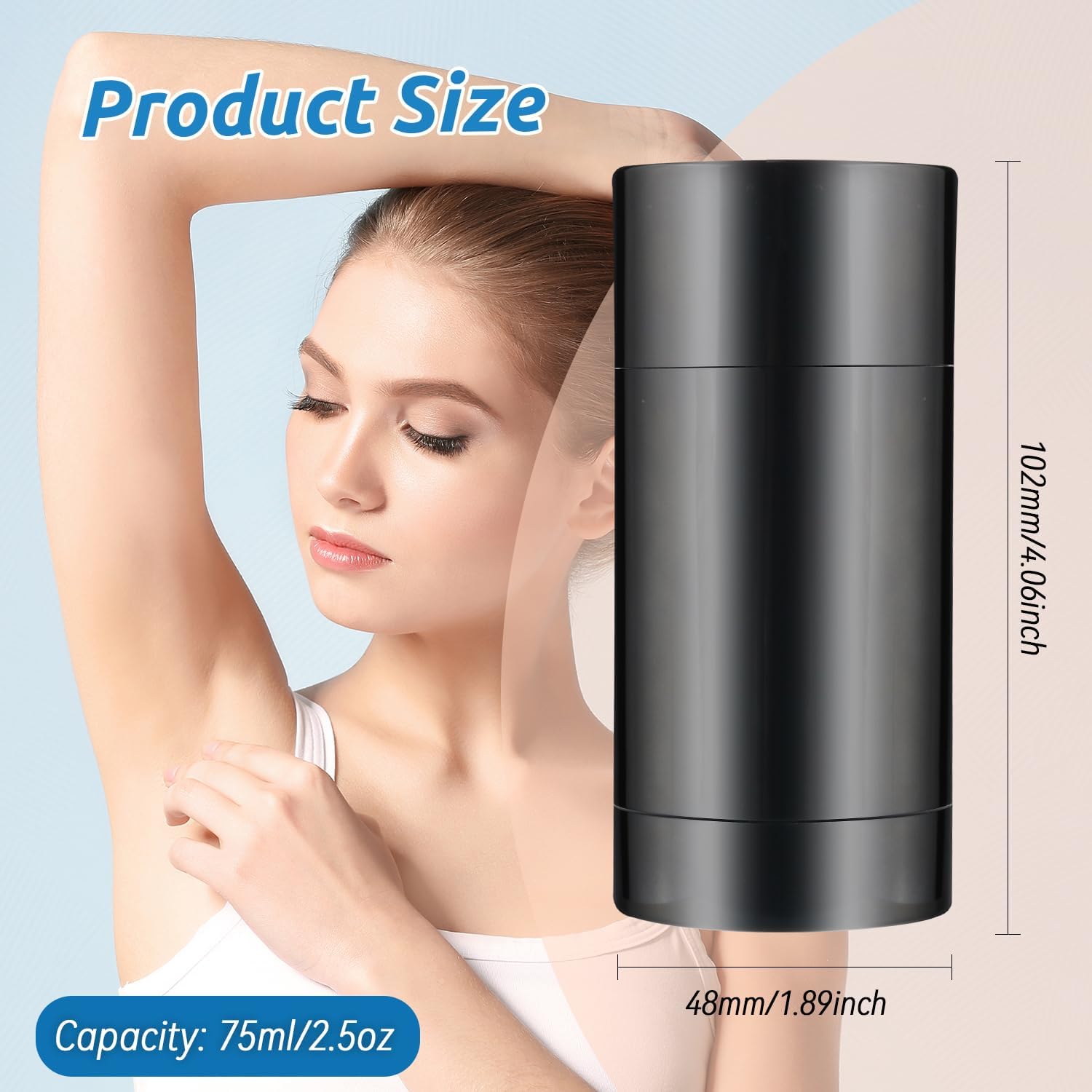 10 Pcs 75ml/2.5oz Empty Deodorant Containers Plastic Twist-up Filling Stick Refillable Round Bottom Fill Bottles Tubes for Homemade Natural Deodorant Lip Balm Soap - Black