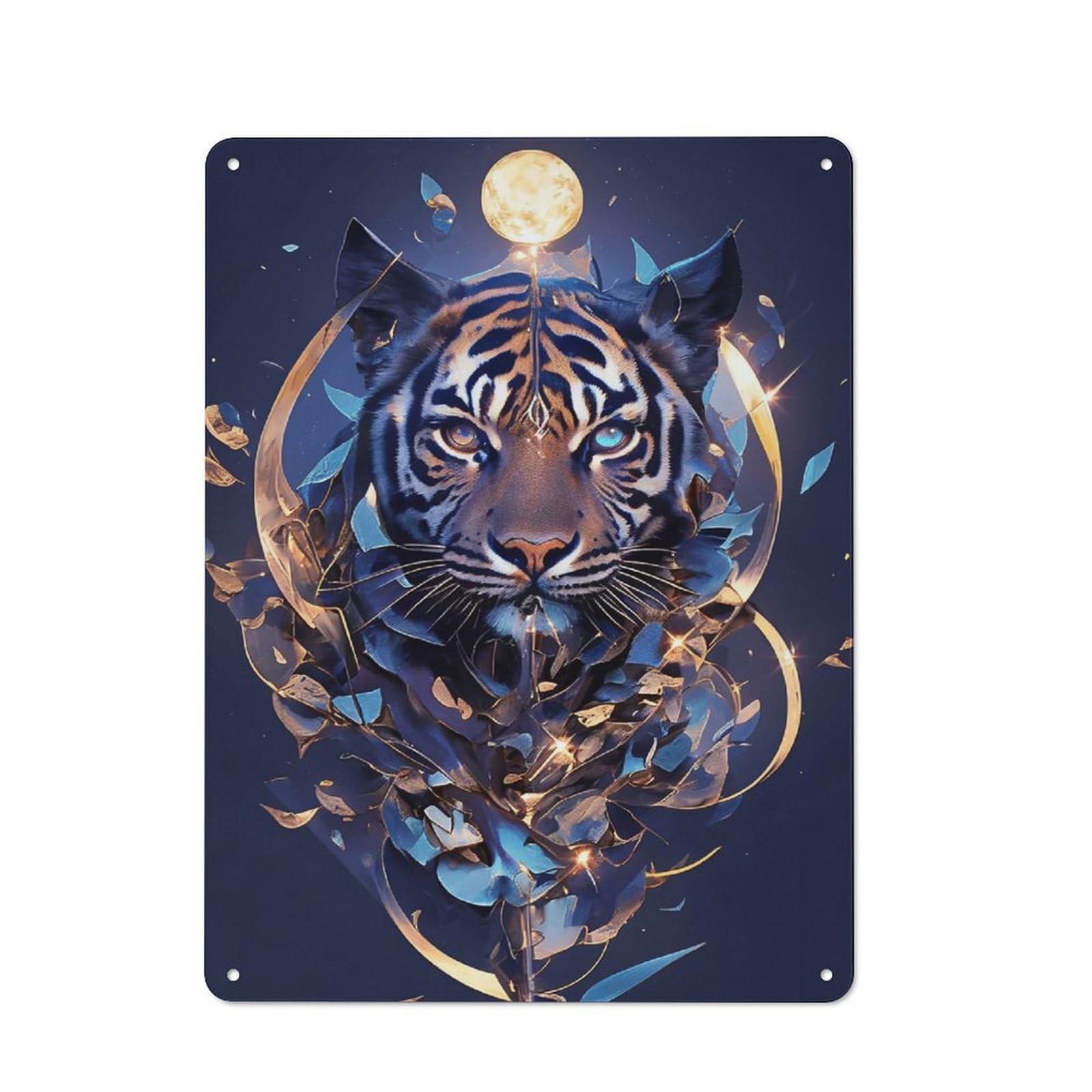 Junmoney Style-20 Loft Style Metal Wall Art Sign 40X30cm Featuring Abstract Tiger With Moon, Urban Room Decor For Loft, Studio, Office Or Creative Room