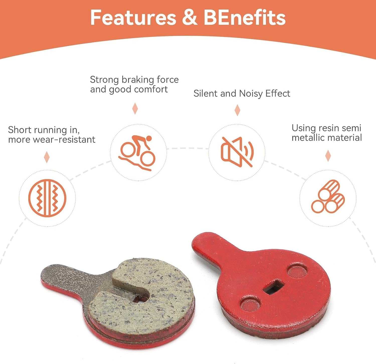 4 Pairs Bike Disc Brake Pads, Resin Semi‑Metal Oil Brakes Pad Low Noise Cycling Mute & Smooth Brake Pads Replacement for BOL BB8 BB5 M446 Electric Scooter & Mountain Bike Bicycle Accessory