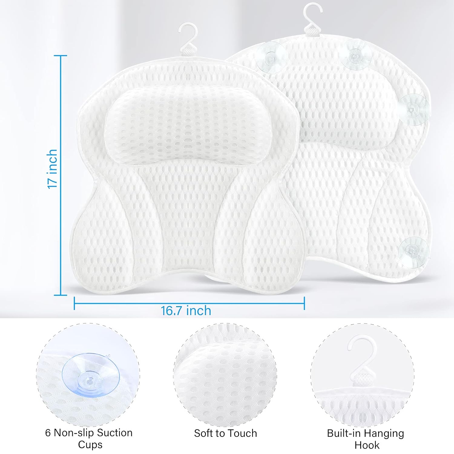 Bath Pillow for Tub, Comfort Bathtub Pillow Tub Pillow for Head Neck Back Support Rest, Ergonomic Pillow for Bath Soft Headrest with 6 Non-slip Strong Suction Cups, Fit for Hot Tub Jacuzzi Bubble Bath : Beauty & Personal Care