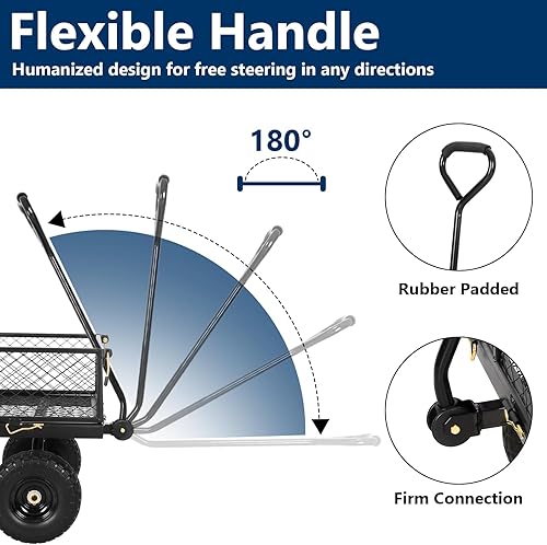 Vista 4 de BILT HARD 10" Flat Free Tires Heavy Duty Garden Cart with 180° Rotating Handle and Removable Sides, 4 Cu.Ft 880 lbs Capacity Utility Steel Wagons