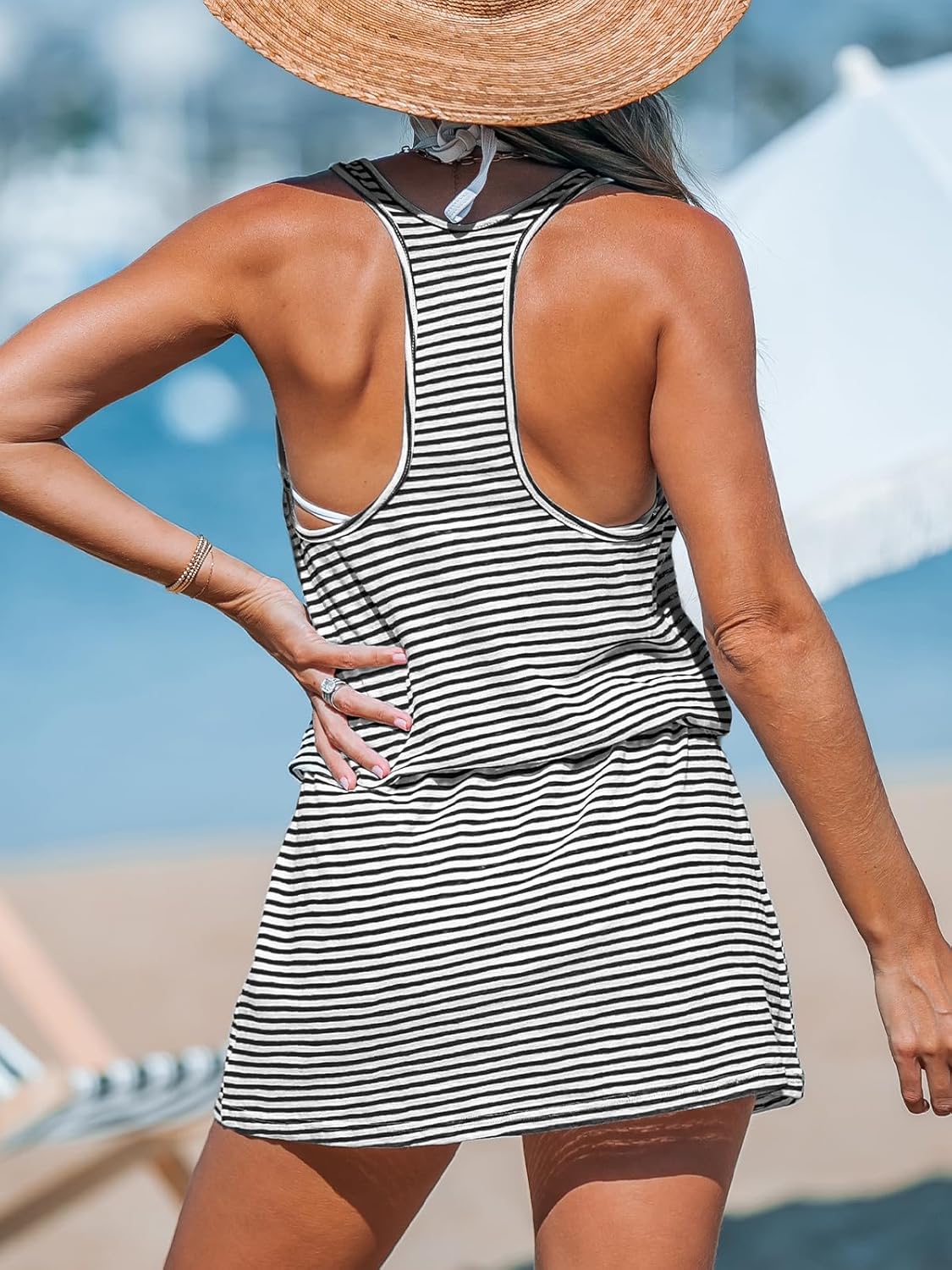 CUPSHE Women Swimsuit Coverup Racerback Sleeveless Beach Cover Ups Dress with Side Pockets - Image 2