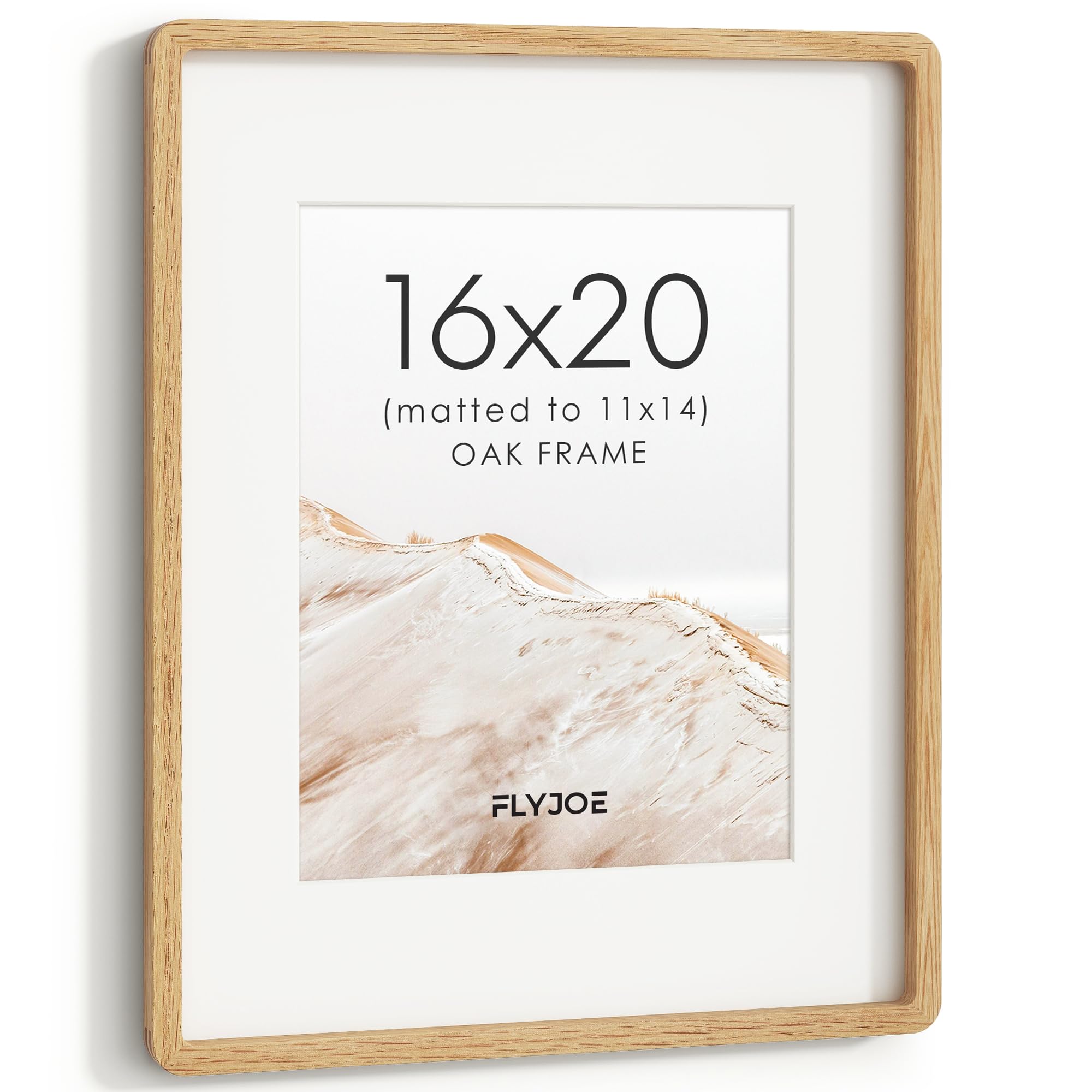 FLYJOE 16x20 Picture Frame, Solid Oak Wood Frame with Mat for 11x14 Photo