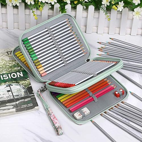 Miniatura 5 de BTSKY Estuche de lona con cremallera, 72 ranuras, prácticos portalápices con patrón de impresión para lápices de acuarela Prismacolor, lápices de