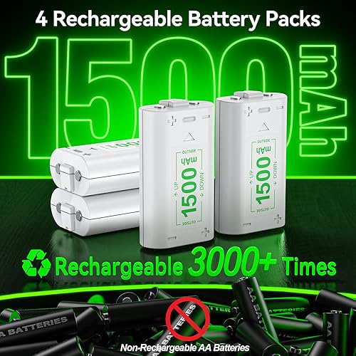 Miniatura 3 de Paquetes de baterías recargables con estación de carga para Xbox Series XSXbox One XSElite Controllers OIVO 4 paquetes de baterías recargables de