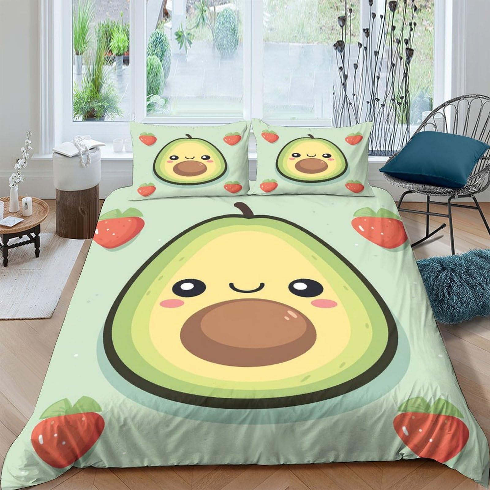 Ctjqhvkz Style-5 3D Printed Cute Avocado Fitted Sheet Microfiber Soft Cartoon Fruit Bed Cover For Bedroom Dorm Mattress Decoration Single（135X200cm）