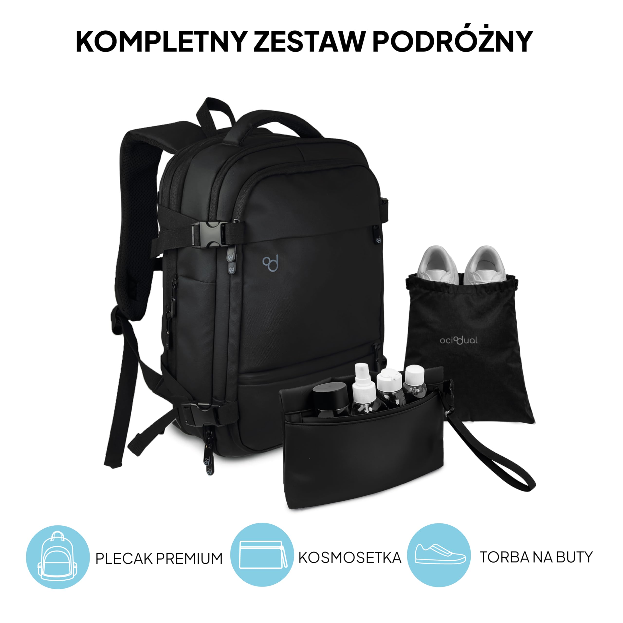OcioDual Plecak podróżny do kabiny samolotu 55x40x20 Bagaż podręczny z możliwością powiększenia do 55x40x25 cm dla (Iberia, Easyjet, Lufthansa, Air France) Męska damska walizka kabinowa Przegroda