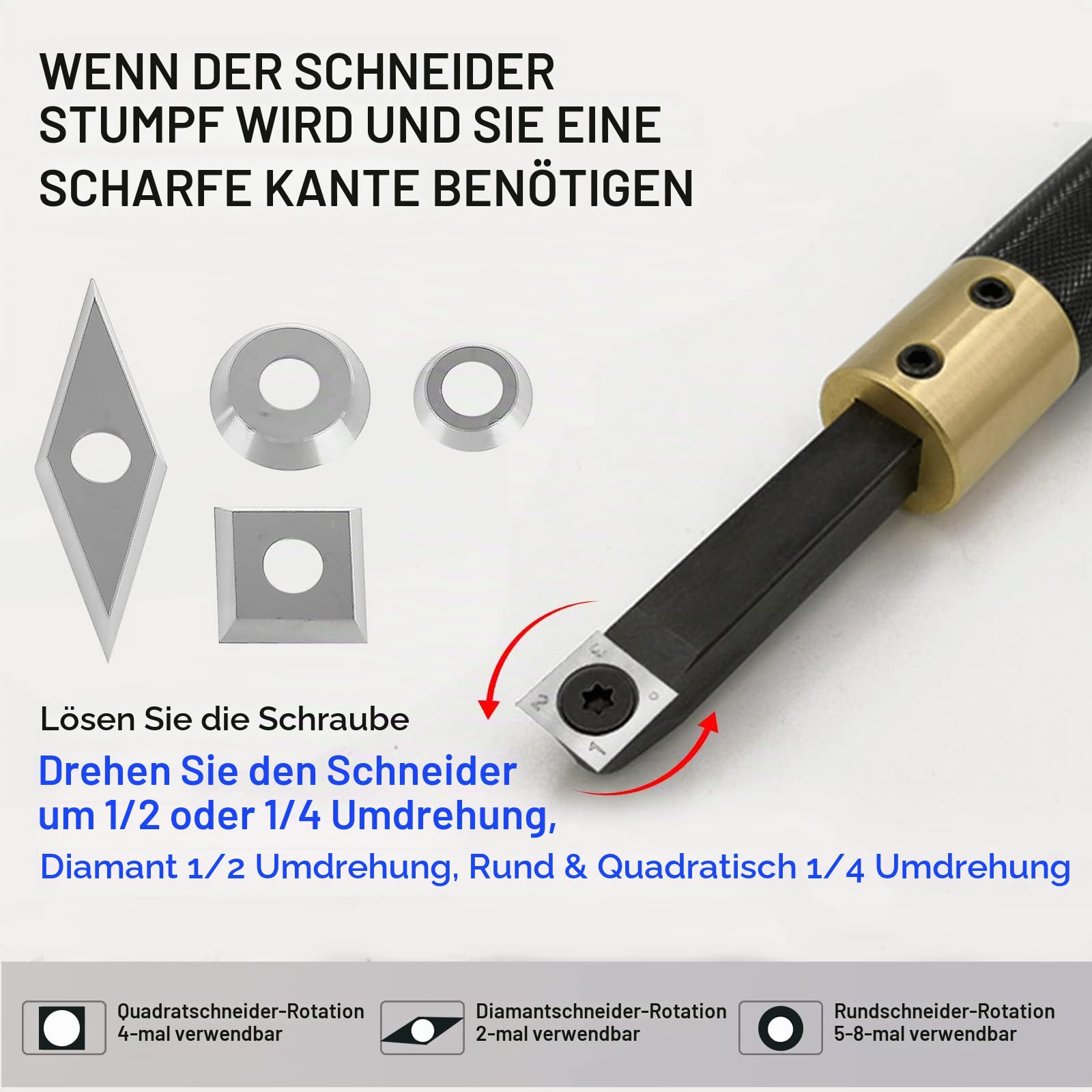 Hartmetall Wendeschneidplatten Set für Drehmeißel, 12 Stück CNC Hartmetall Einsatzschneider für Holz Drechselwerkzeug mit M4 Schrauben, Hartmetalleinsätze (Vierkant, Rund, Diamant)